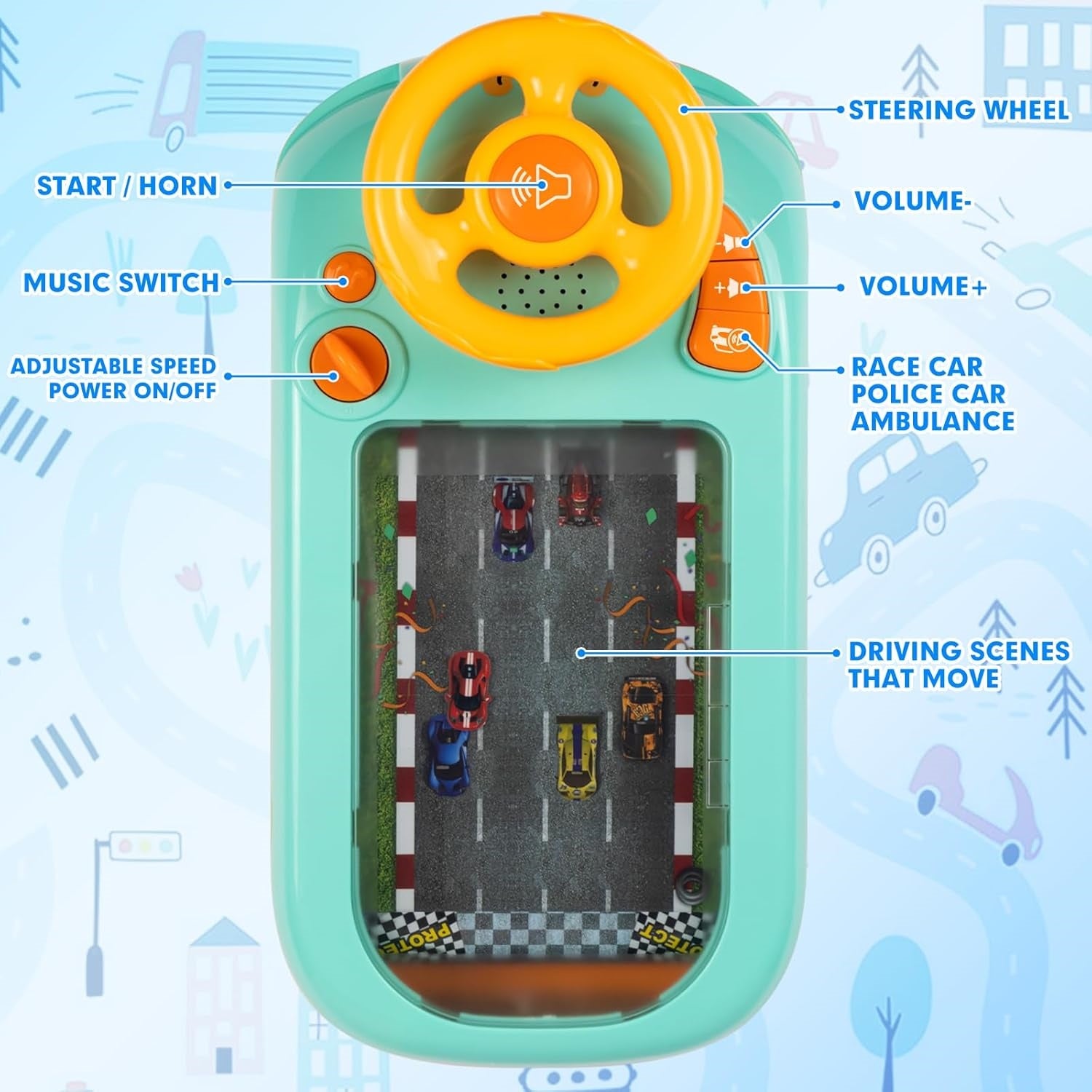 Kids Steering Wheel Toy : Driving Simulator with Sounds & Music