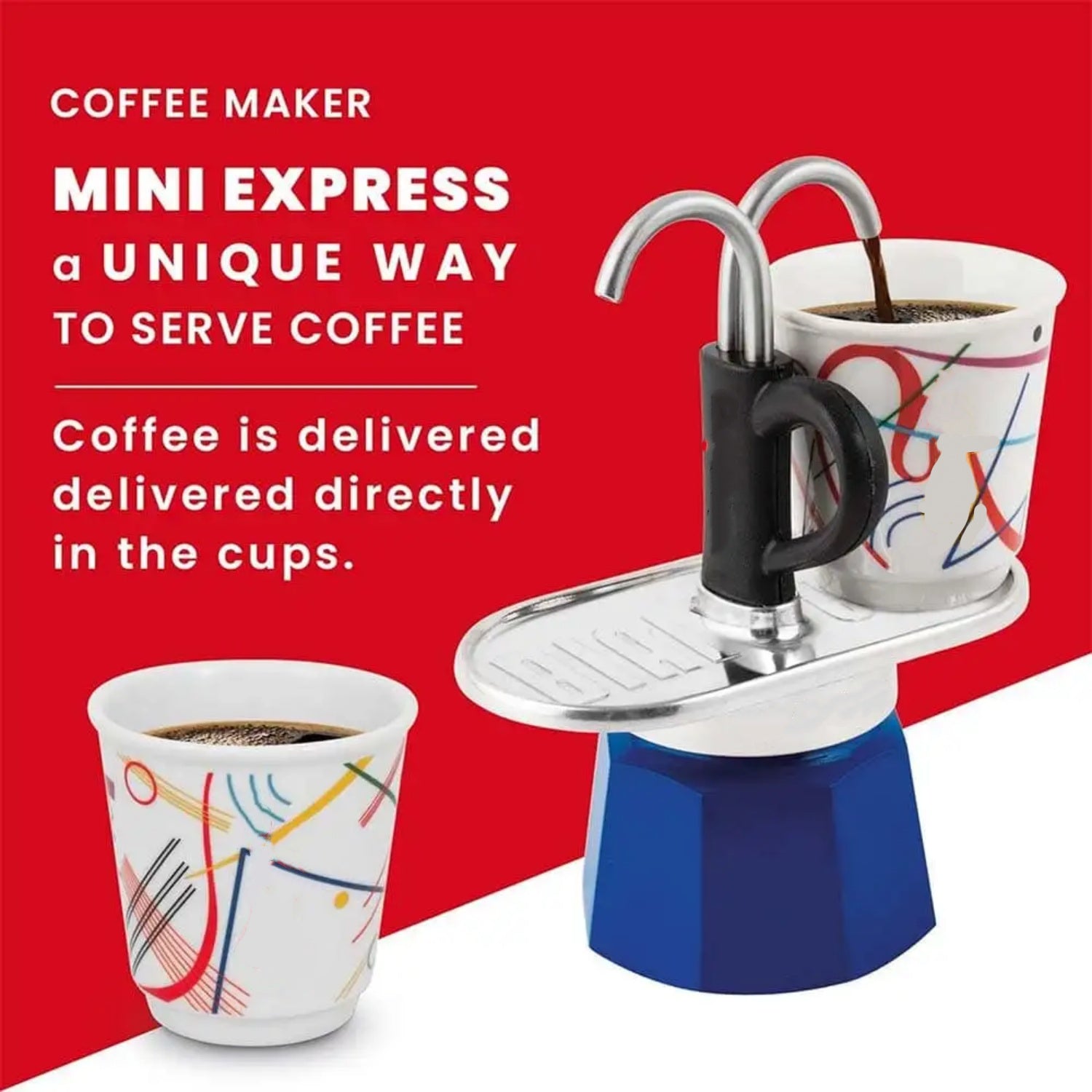 Mini Stovetop Espresso Set : 2 Cups + Artwork Design