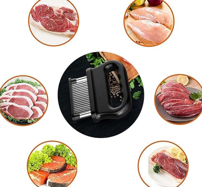 48-Blade Meat Tenderizer : Stainless Steel + Safety Guard